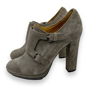 Lanvin Monk Strap Suede Bootie Gray 6 Ultra High Heel
